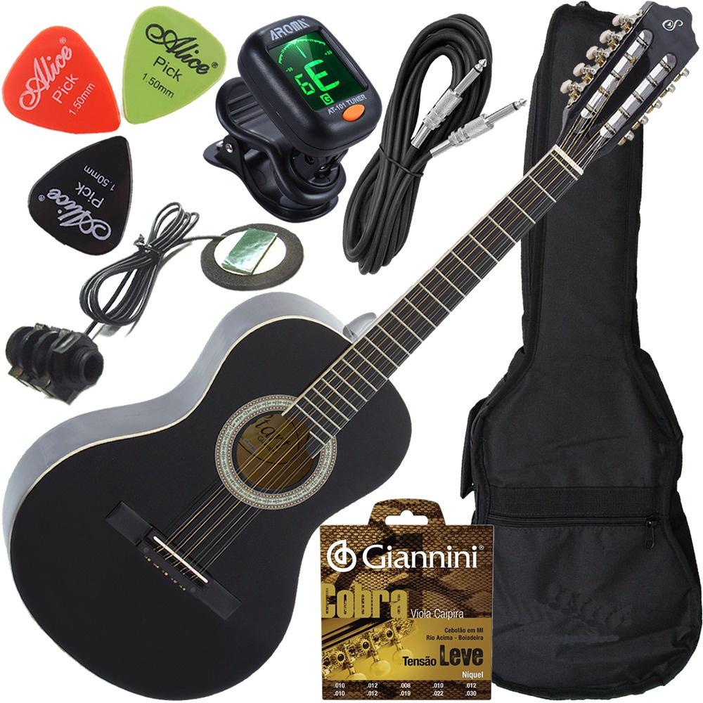 Kit Viola Eletroacústica Caipira Aço Completa Vs14 Giannini Submarino