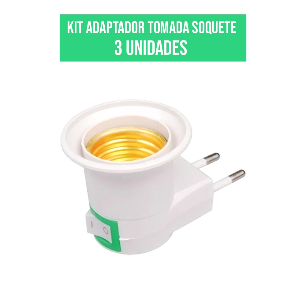 Kit 3 Soquete Bocal Para Lâmpada E27 Tomada Botão Liga Desliga no Shoptime