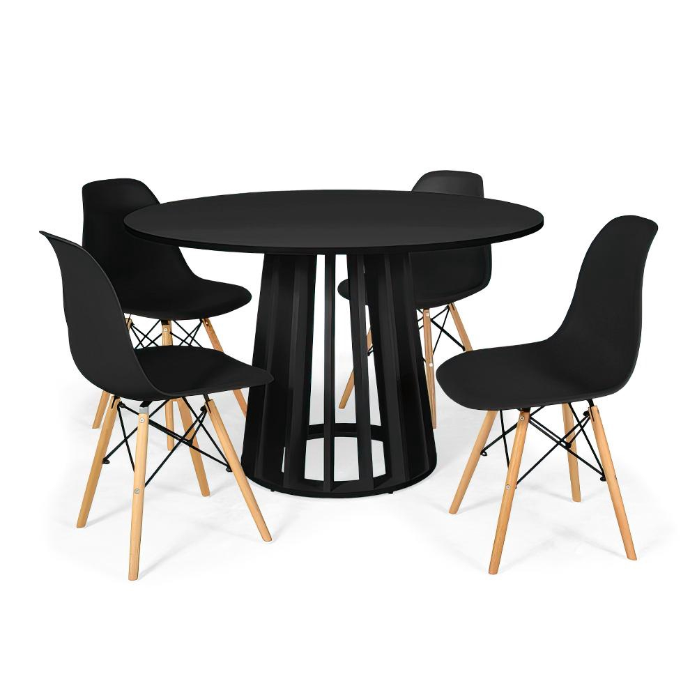 Conjunto Mesa De Jantar Redonda Talia Preta 120cm 4 Cadeiras Eames