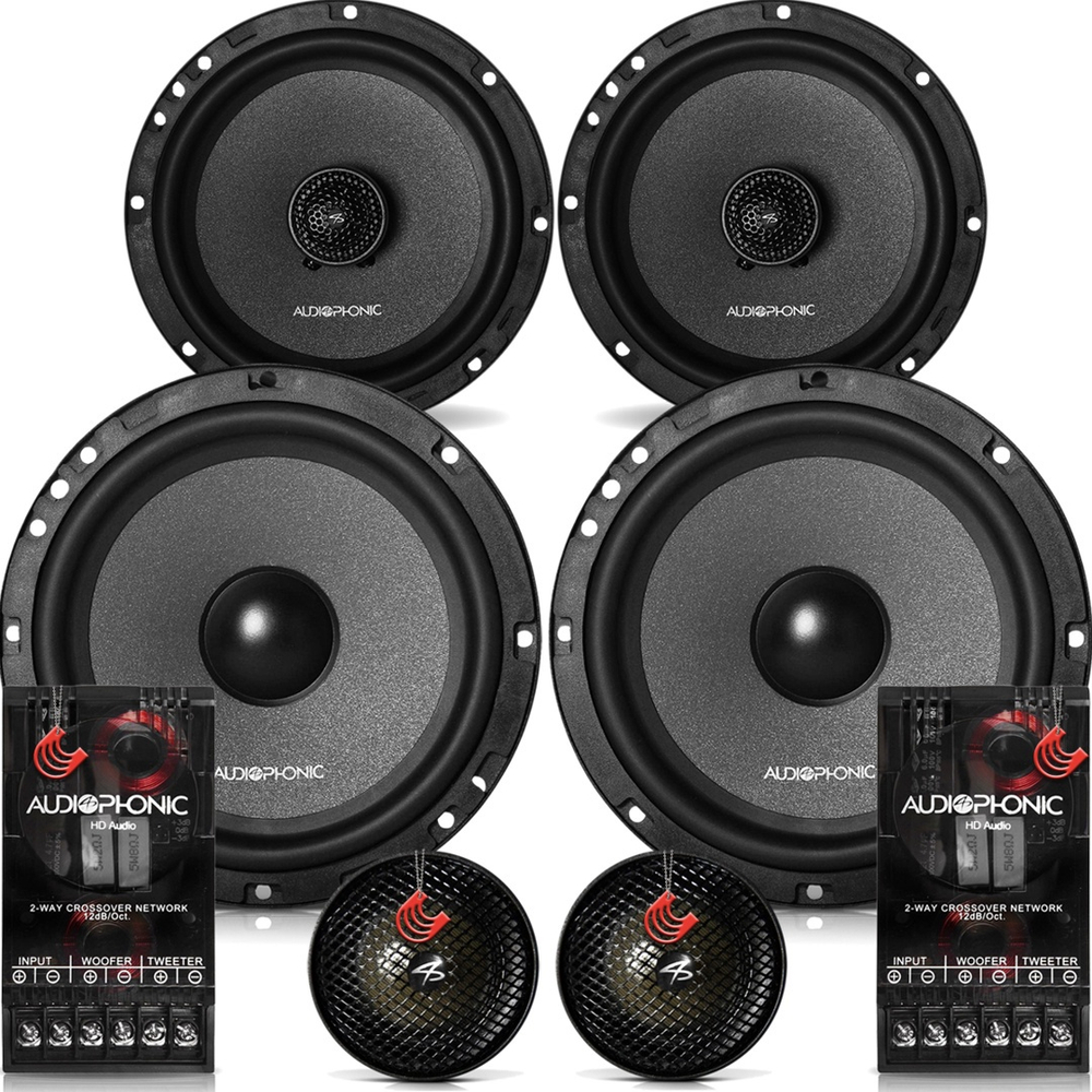 Combo Alto Falantes 4 Portas 310w Kit 2 Vias E Coaxial 6 Polegadas