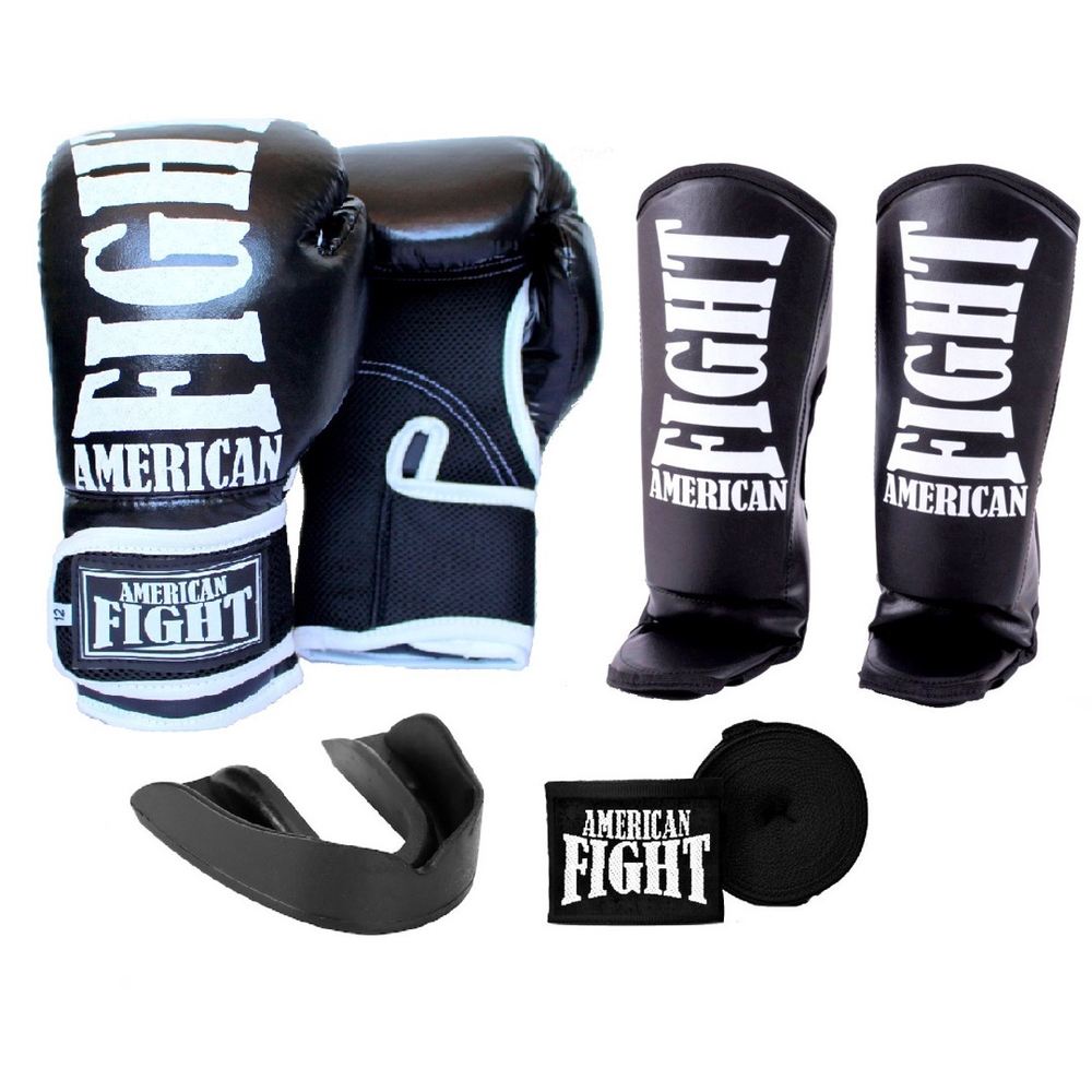 Kit Boxe Muay Thai Luva Caneleira Bandagem Bucal American Fight