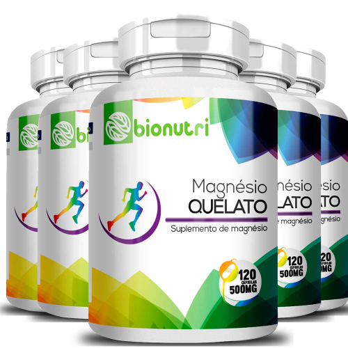 Kit 5x Magnésio Quelato 120 Cápsulas 500Mg Bionutri em Promoção na