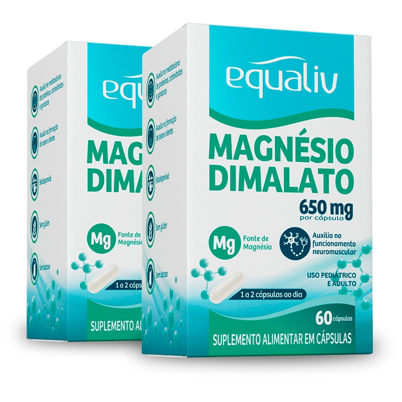 Kit 2 Magnésio Dimalato Equaliv 650mg 60 cápsulas Submarino