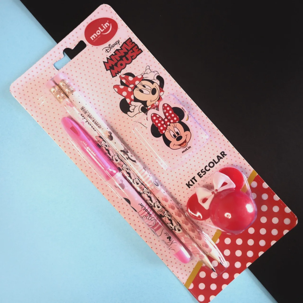 Kit Escolar Minnie Lápis apontador caneta e borracha Submarino