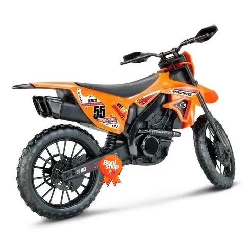 Brinquedo Moto Cross Trilha Racing Pneus Borracha Roma Laranja No