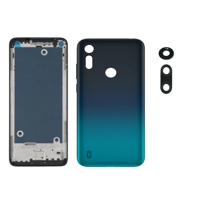 Aro Chassis Motorola Moto E6s Tampa Traseira Azul E Lente Submarino