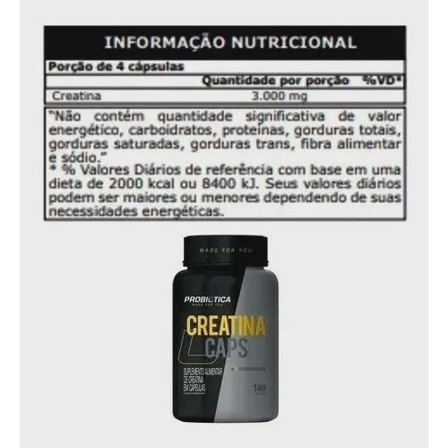 Creatina Pura Caps 180 Capsulas Probiótica em Promoção na Americanas