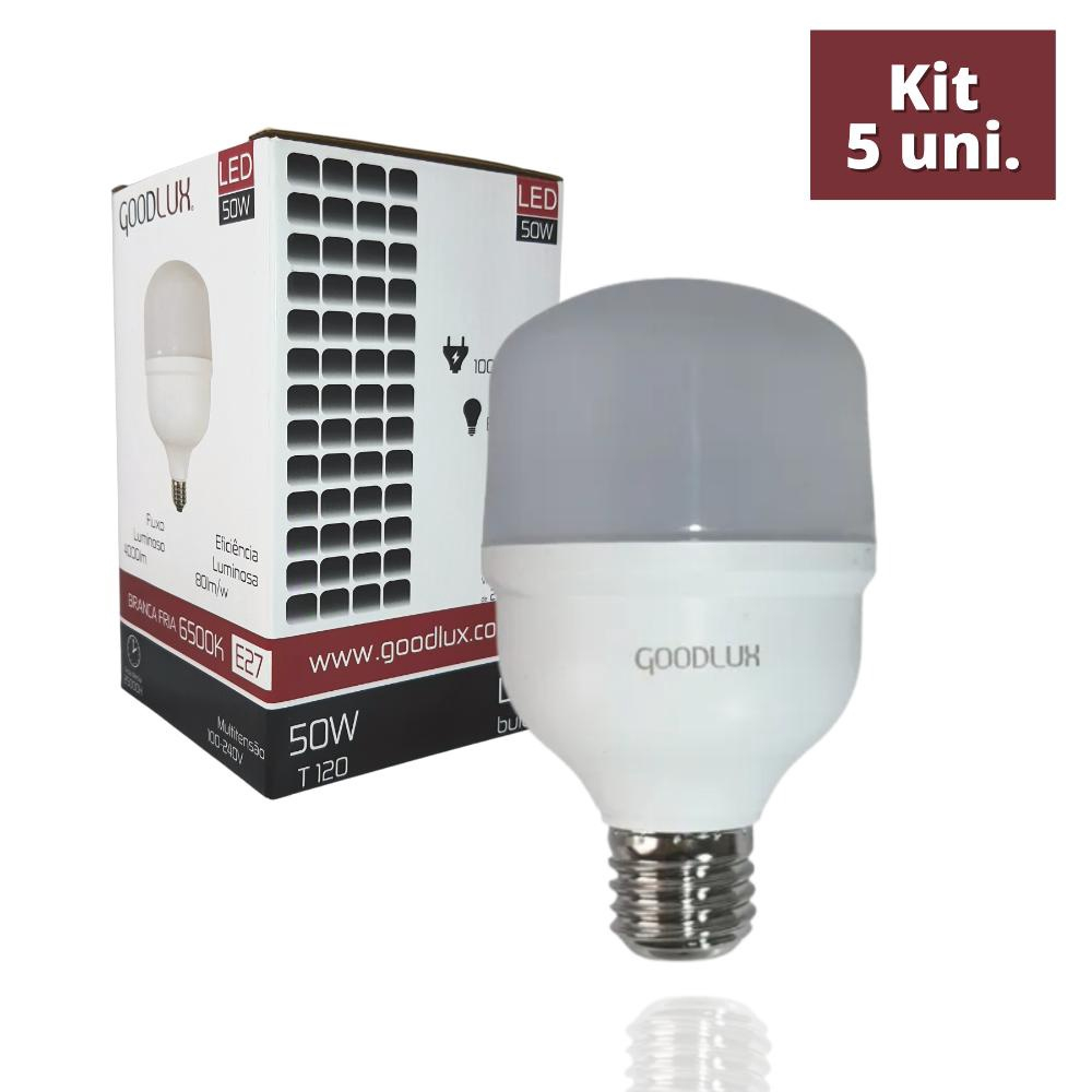 Kit 5 Lâmpada Led Bulbo E27 50w 6500K Bivolt Branco Frio GoodLux em