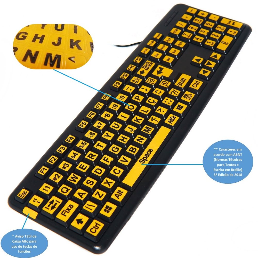 Teclado Braille Ampliado Baixa Visão Adaptado em Alto Contraste em