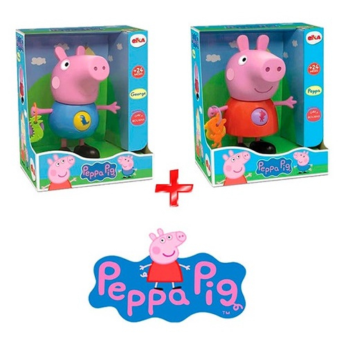 Kit os irmãos Peppa e George Pig atividades bonecos 24 cm Elka