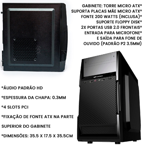 Gabinete Micro atx Fonte 200W Preto MT 25 em Promoção na Americanas