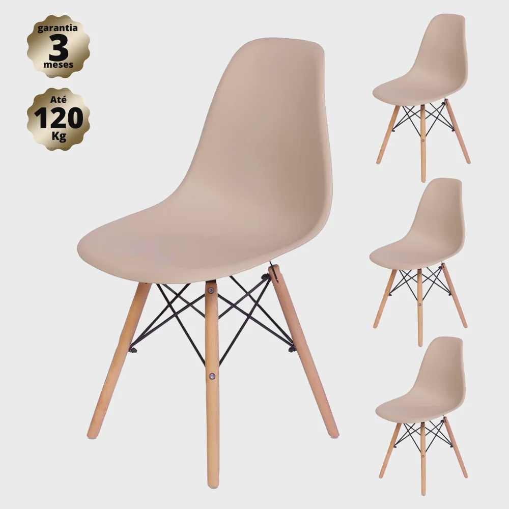 Kit 4 Cadeiras Eames Nude Base Madeira Natural Submarino