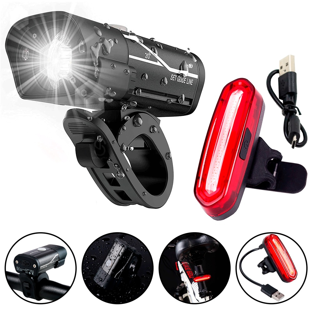 Kit Farol Bike Frontal Pisca Led Traseiro Usb Recarregável Submarino