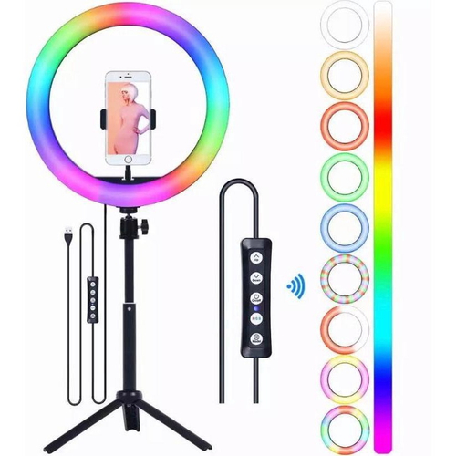 Kit Ilumina O Led Ring Light Rgb Trip Microfone Lapela Em