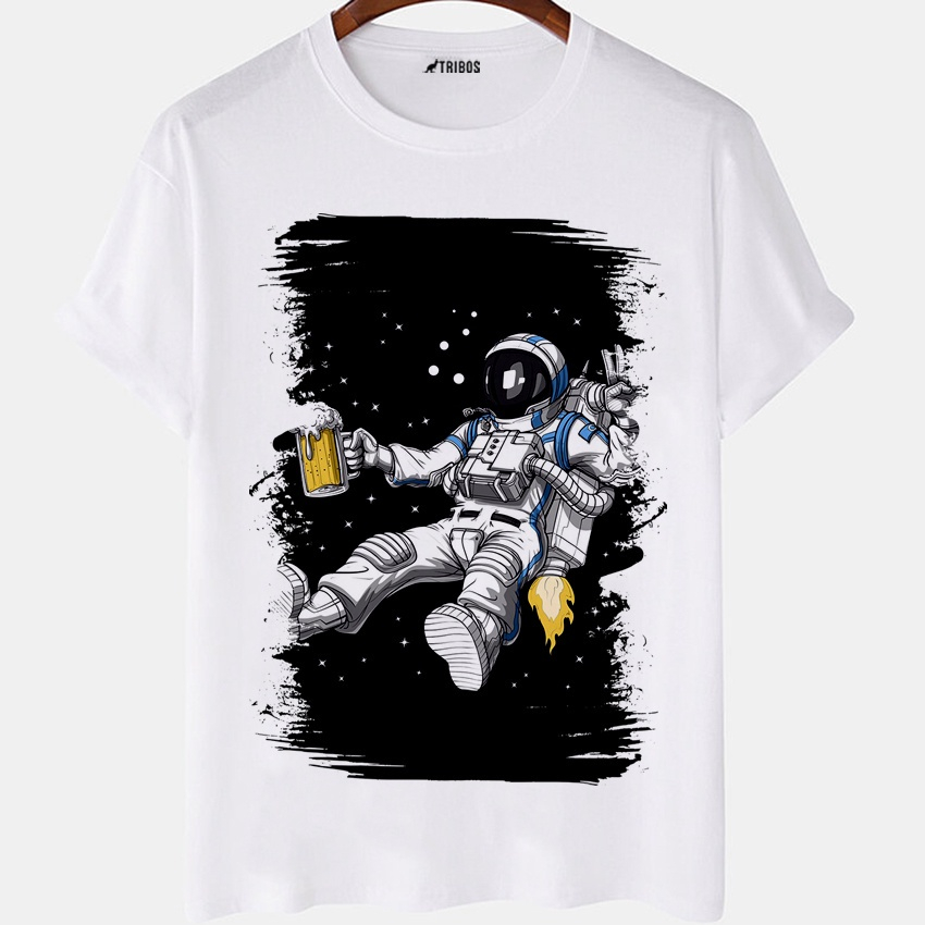 Camiseta Masculina Astronauta Cerveja Espa O Desenho Camisa Blusa