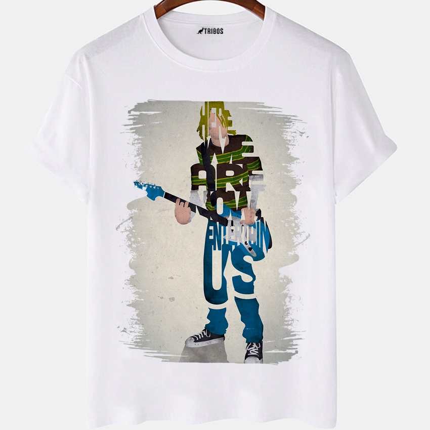 Camiseta Masculina Kurt Cobain Nirvana Arte Frases Camisa Blusa Branca