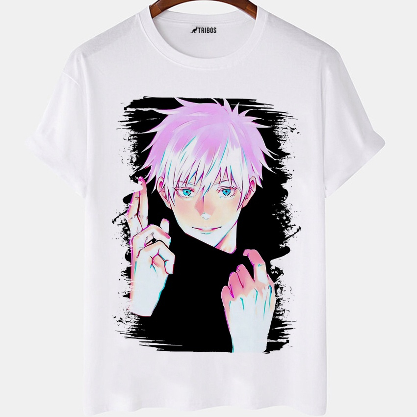 Camiseta Masculina Satoru Gojo Jujutsu Kaisen Otaku Camisa Blusa Branca