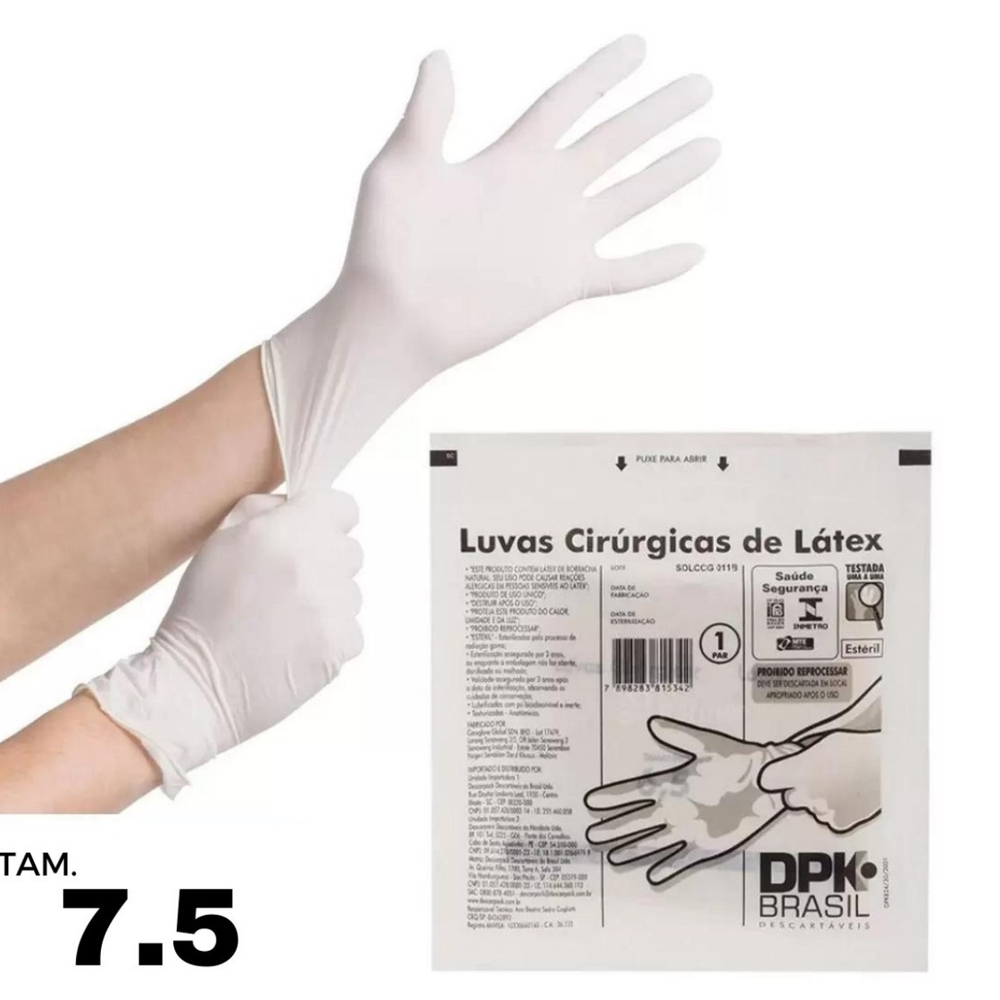 Luva Cirúrgica Estéril c Pó Tam 7 5 1 Par Descarpack no Shoptime