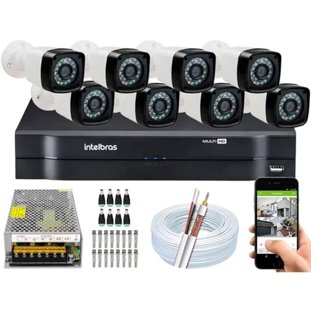 Kit Cftv Camera De Seguran A Infravermelho Hd Dvr Intelbras Mhdx Full