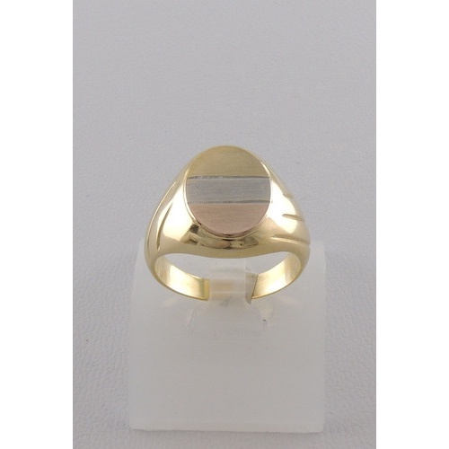 Anel Ouro Masculino Oval 3 cores Amarelo Branco e Rosé Ouro 18k 750