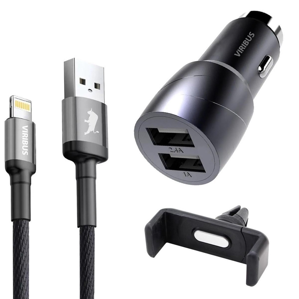 Carregador Veicular Usb Cabo Usb Suporte Celular Viribus Em