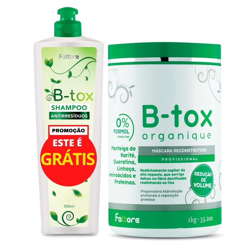 Masca Botox Sem Formol Organique Fattore Redução Volume 1kg Submarino