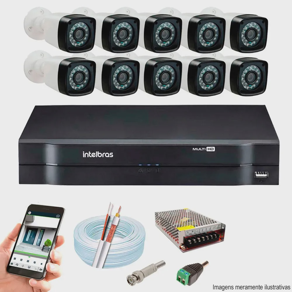 Kit Cftv 10 Ahd m Câmeras 720p Dvr 16 Canais Mhdx Intelbras 5 Em 1