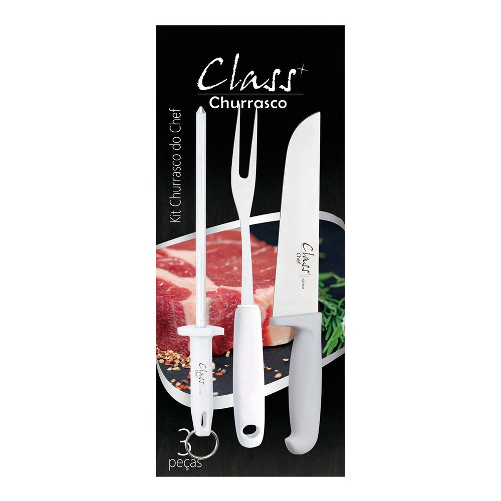 Kit Churrasco Profissional Gourmet Faca Garfo Chaira Inox Submarino