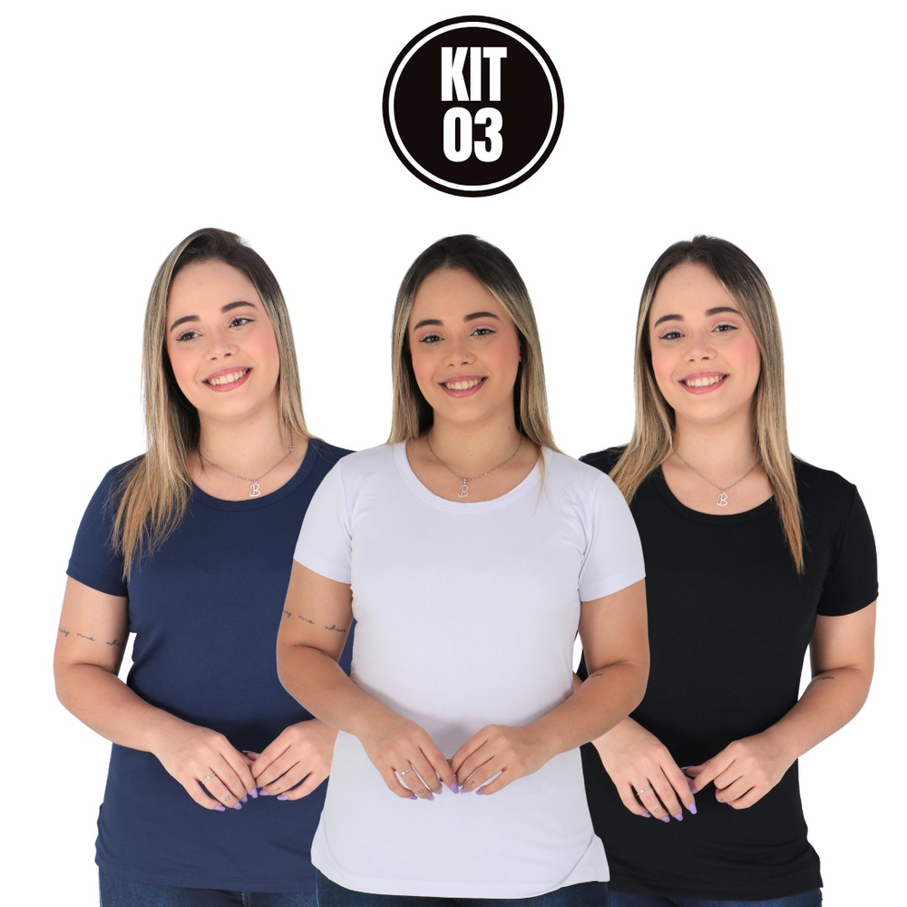 Kit 3 Longline T Shirt Feminina Compridinha Abertura Lateral Viscolycra