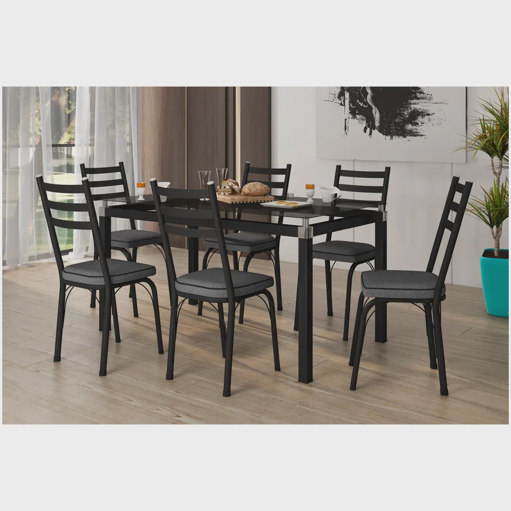 Conjunto De Mesa Malva Cadeiras Tampo De Vidro Cm Sf Preto