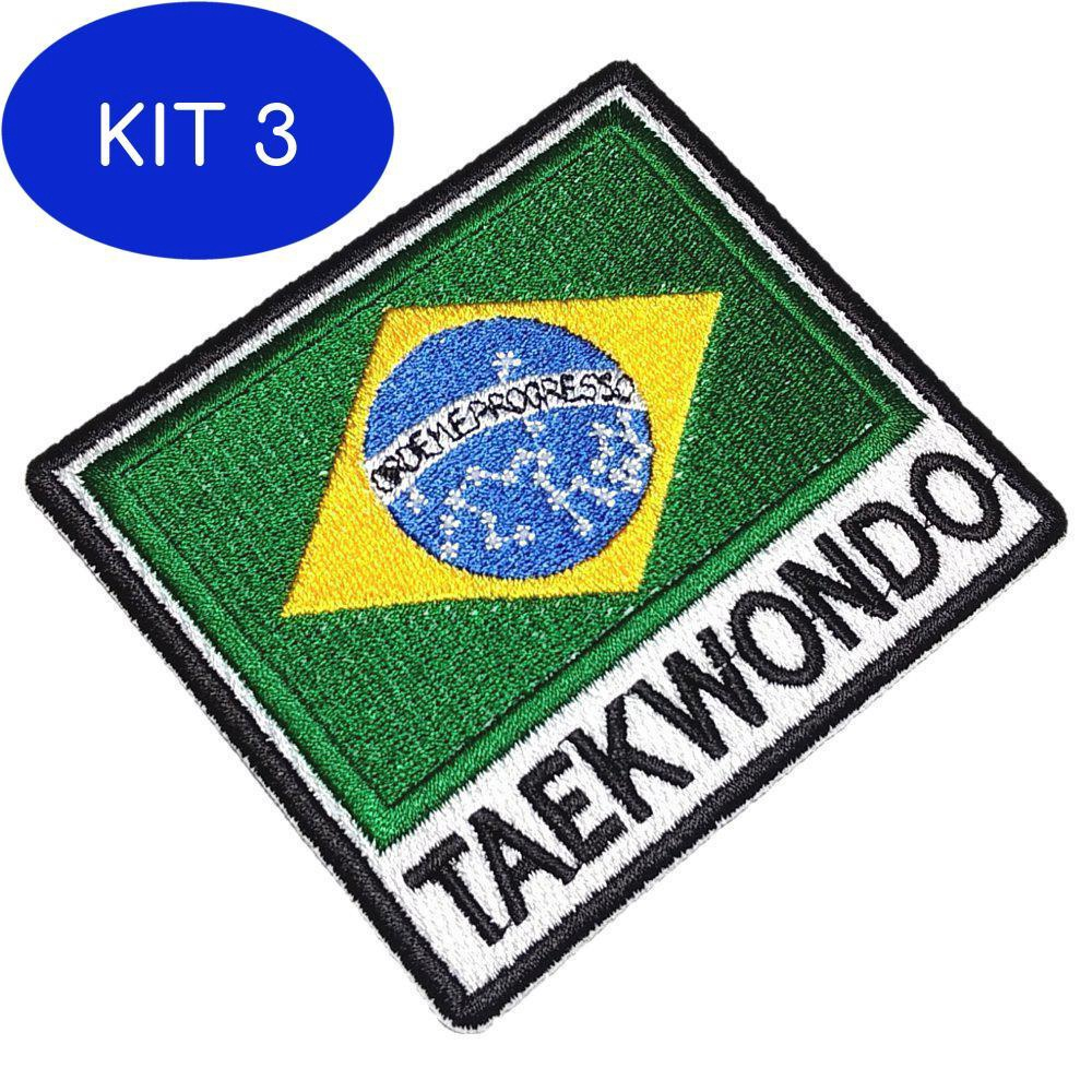 Kit 3 Taekwondo Bandeira Brasil Patch Bordado Para Kimono Jaqueta