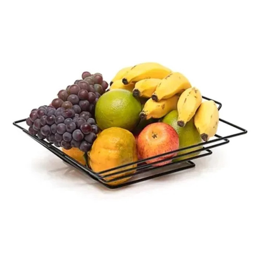 Fruteira De Mesa Quadrada Organizador De Frutas Preta Submarino