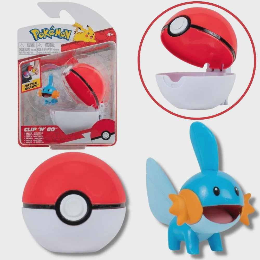 Boneco Pokémon e Pokebola Figura Mudkip Clip N Go wct Sunny Submarino