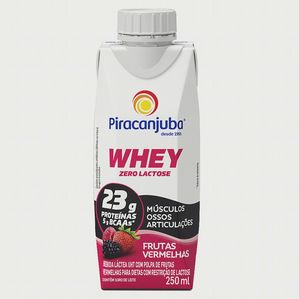 Piracanjuba Whey Bebida Láctea Zero Lact Frutas Vermel 250mL em