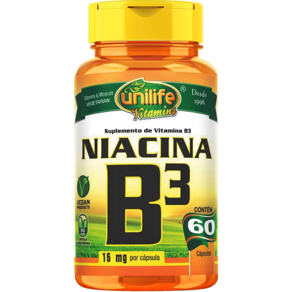 Vitamina B3 Niacina 500mg 100 Puro 60 Caps Vegana Unilife Submarino