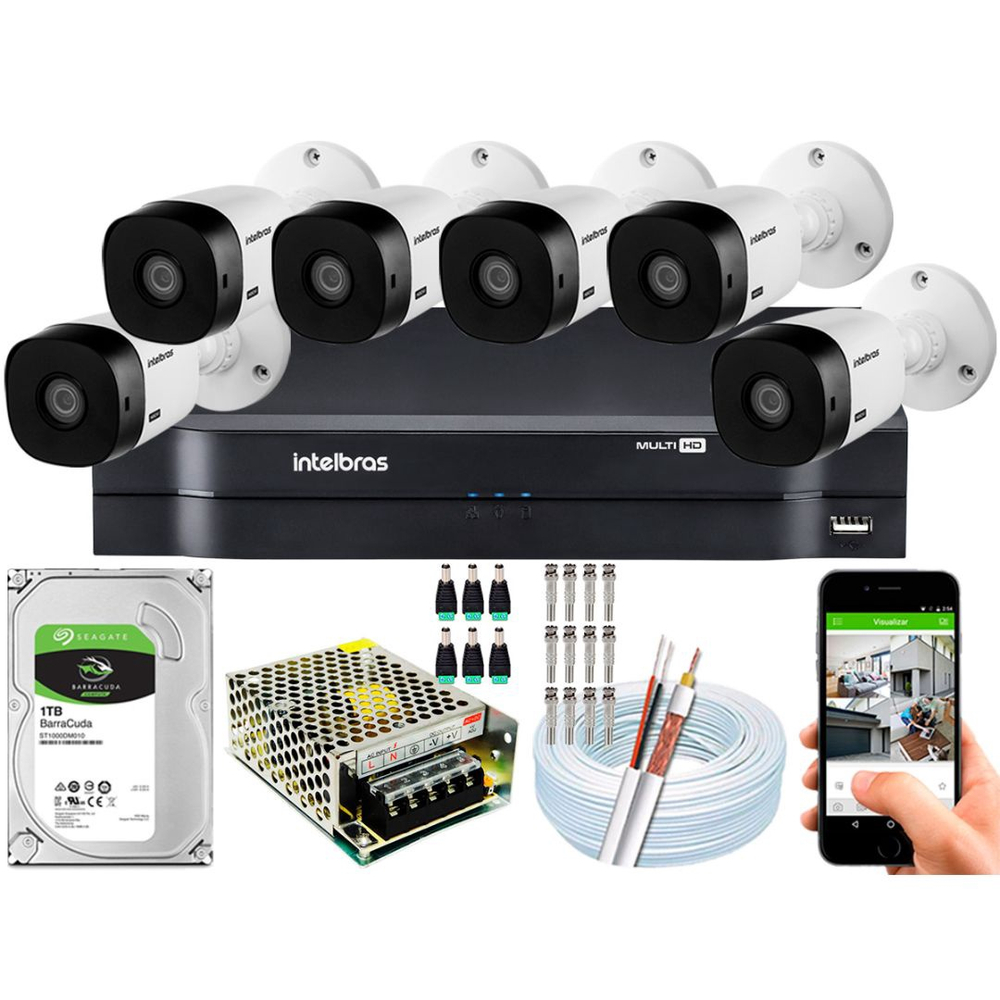 Kit Cftv Intelbras 6 Cameras Vmh 1220 B 1080p Dvr 8 Canais Submarino