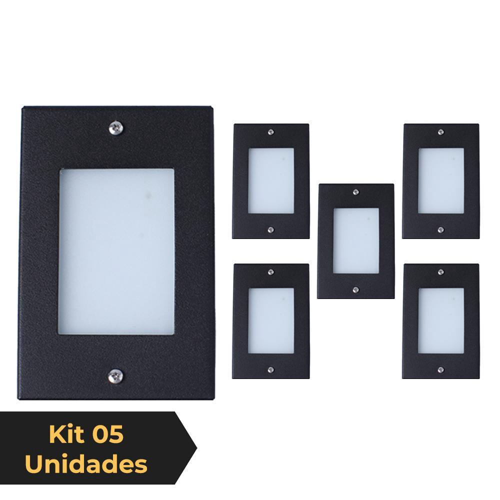 Kit 5 Balizador De Embutir Escada Parede Preto 4X2 Alumínio Submarino