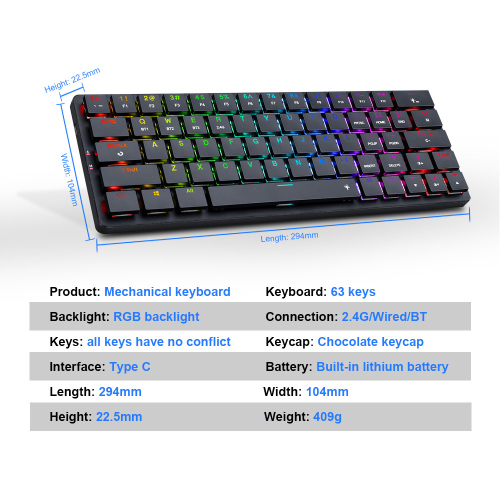 Redragon elise pro k624p rgb super magro teclado mecânico do jogo usb