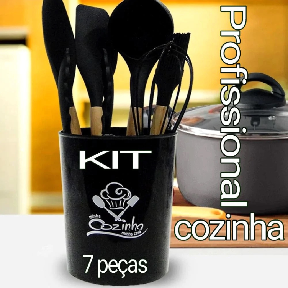 Cozinha Silicone Cabo Madeira Kit 6 Peças Colher Concha Escumadeira