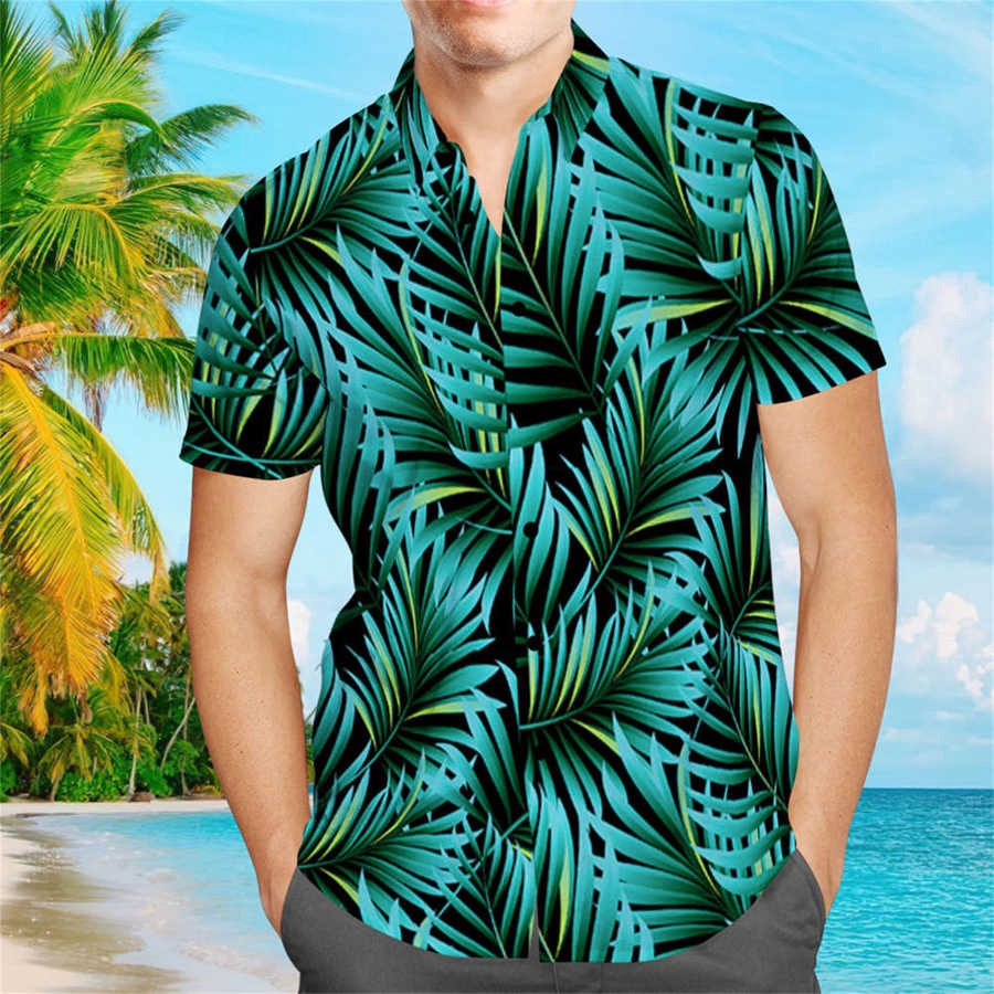 Camisa Havaiana Masculina Abotoada Casual Manga Curta Floral Tropical