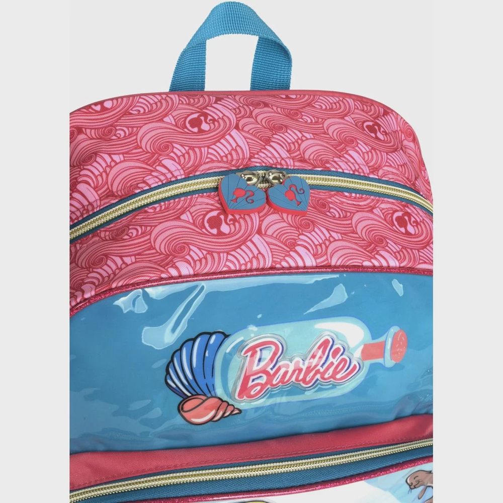 Mochila Escolar Barbie Gd Bolsos Azul Submarino