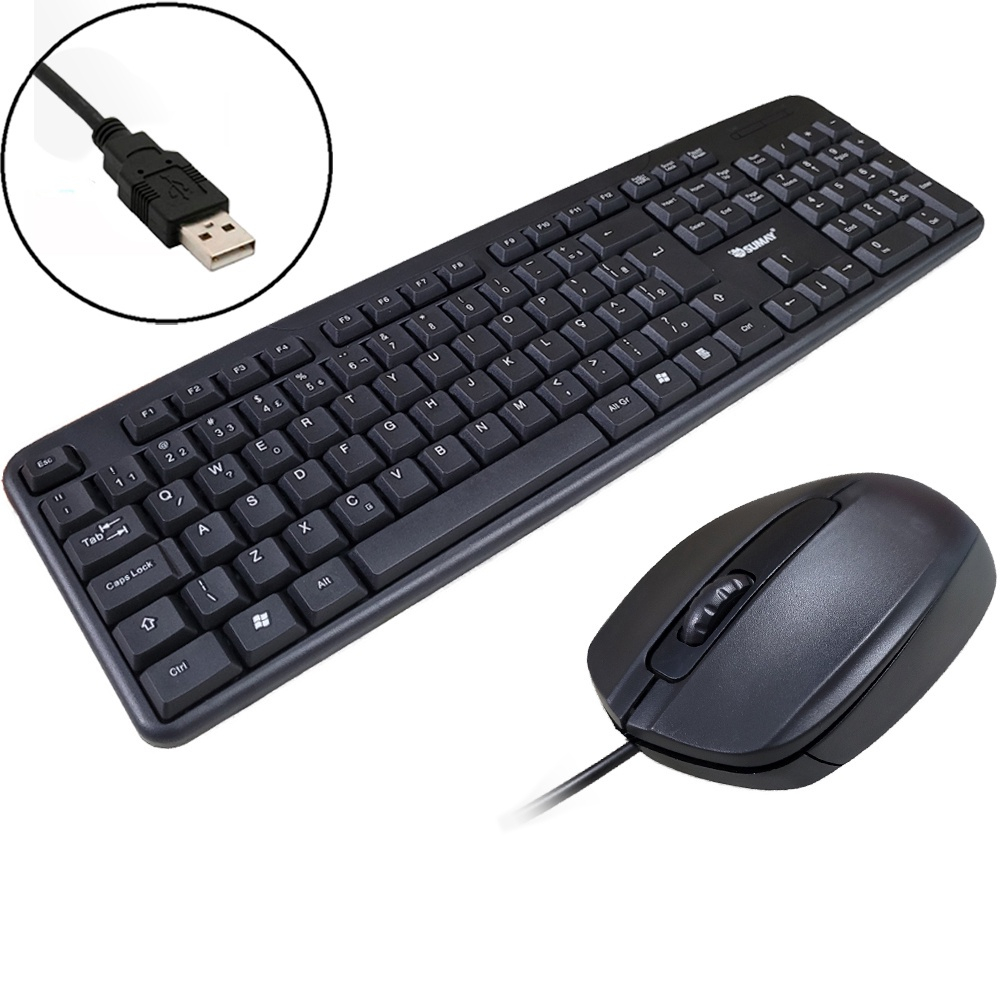 Kit Teclado E Mouse Basico Fio Usb Silencioso Preto Pc Macio ABNT2