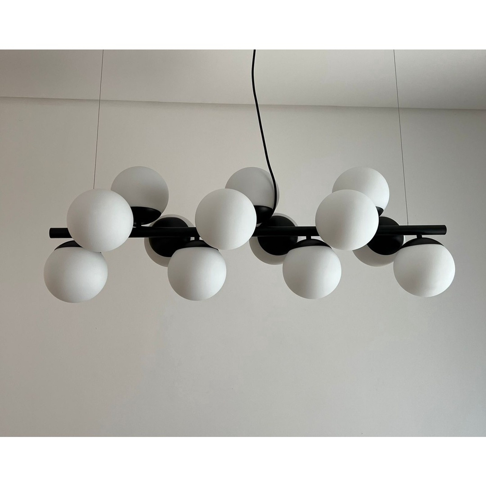 Lustre Pendente Moderno Jabuticaba Preto 13 Globos Leitoso No Shoptime