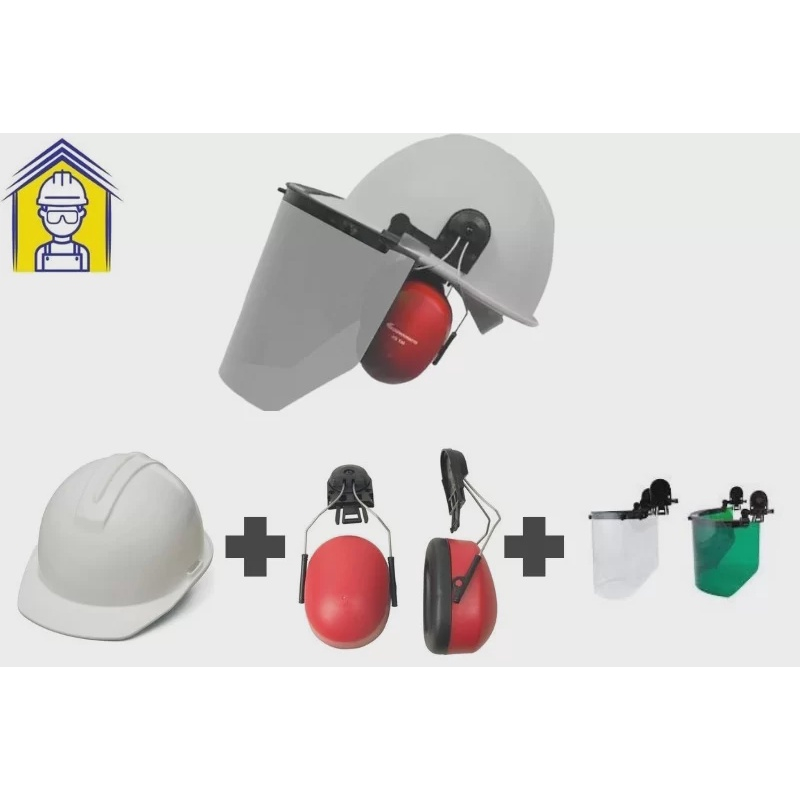 Conjunto Kit Capacete Protetor Facial Abafador De Ru Dos