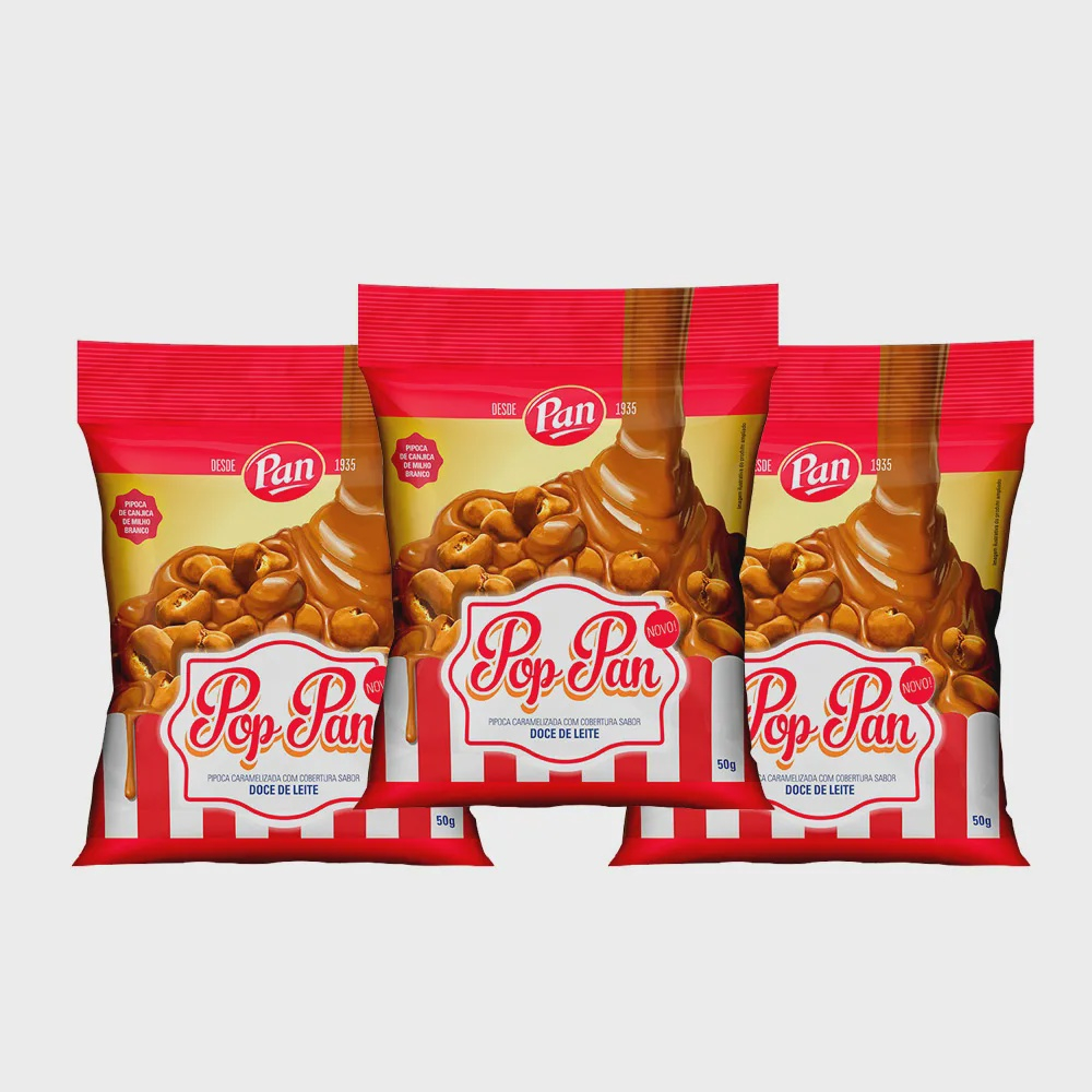 Pipoca Caramelizada Doce De Leite Pop Pan Contendo 3 Pacotes De 50g