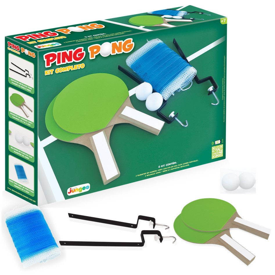 Kit Raquete Bolinha Suporte Rede Ping Pong Tênis Mesa 225 Junges