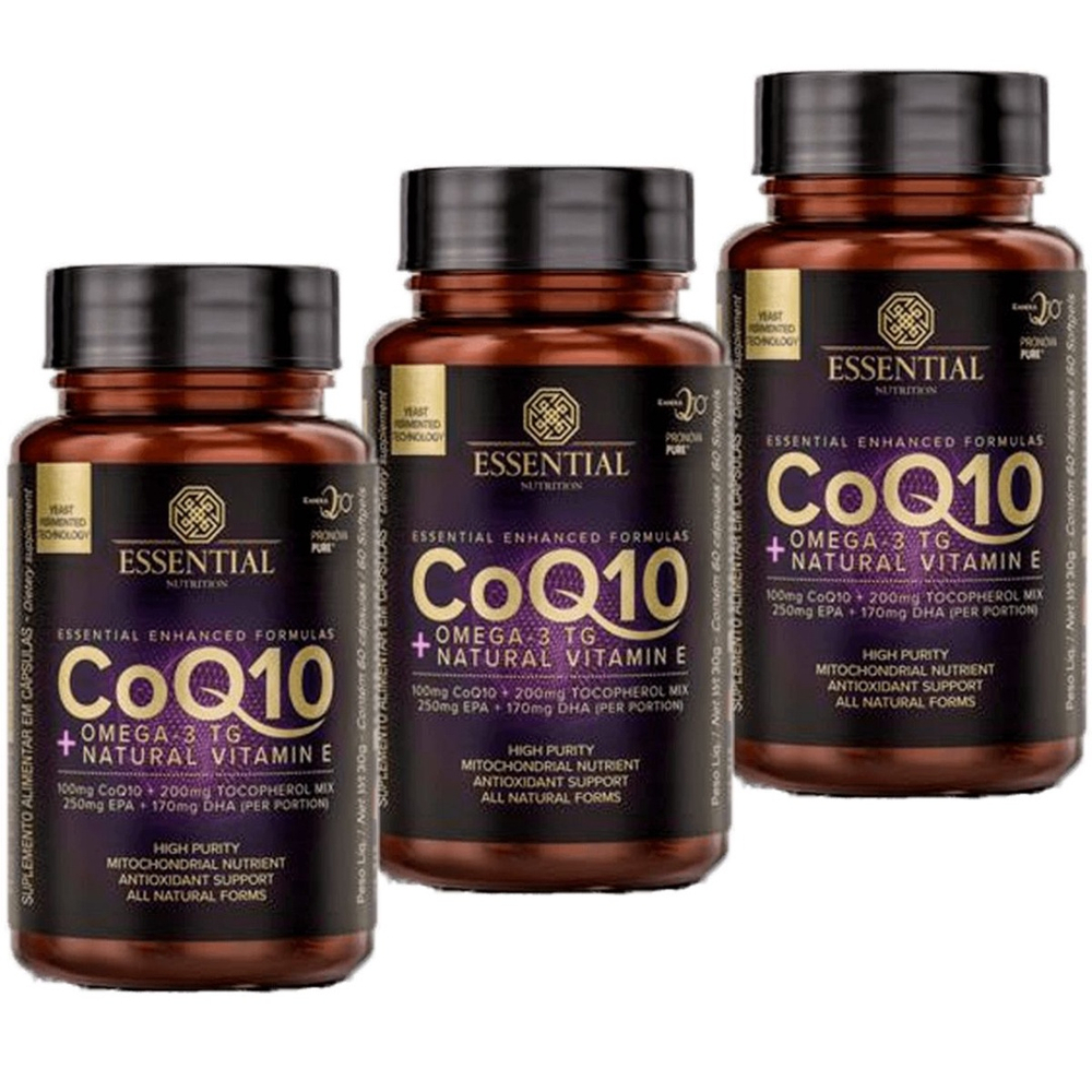 Kit 3x Coq10 Omega 3 Tg Natural Vitamin E 60 Caps Essential