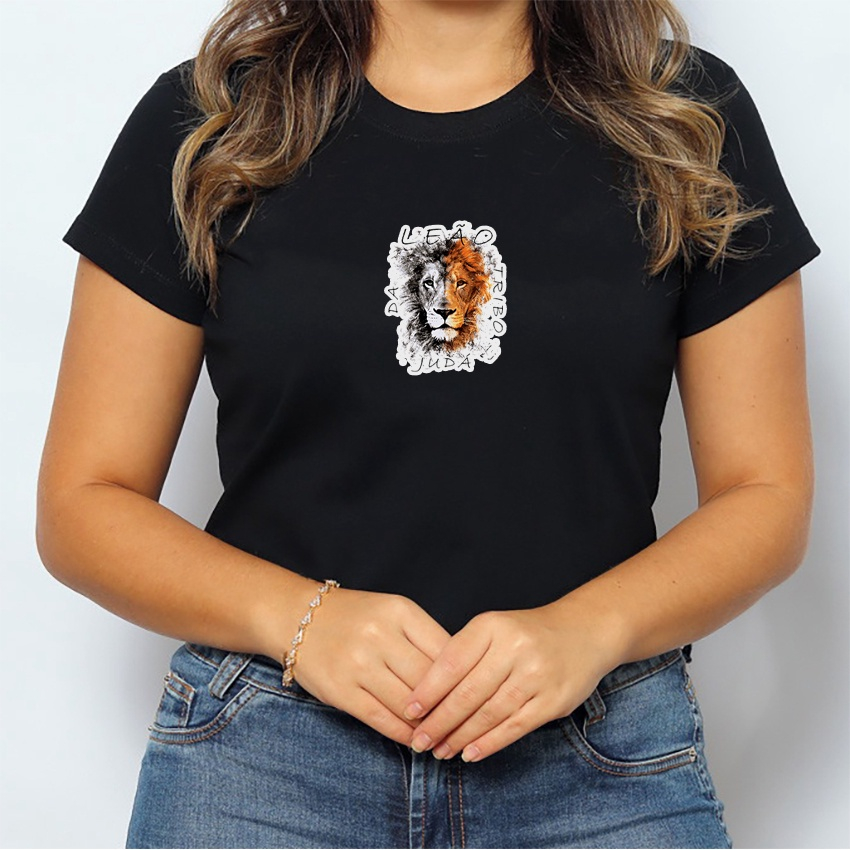 Camiseta Feminina Leao Da Tribo De Juda Moda Gospel Blusa Preta De