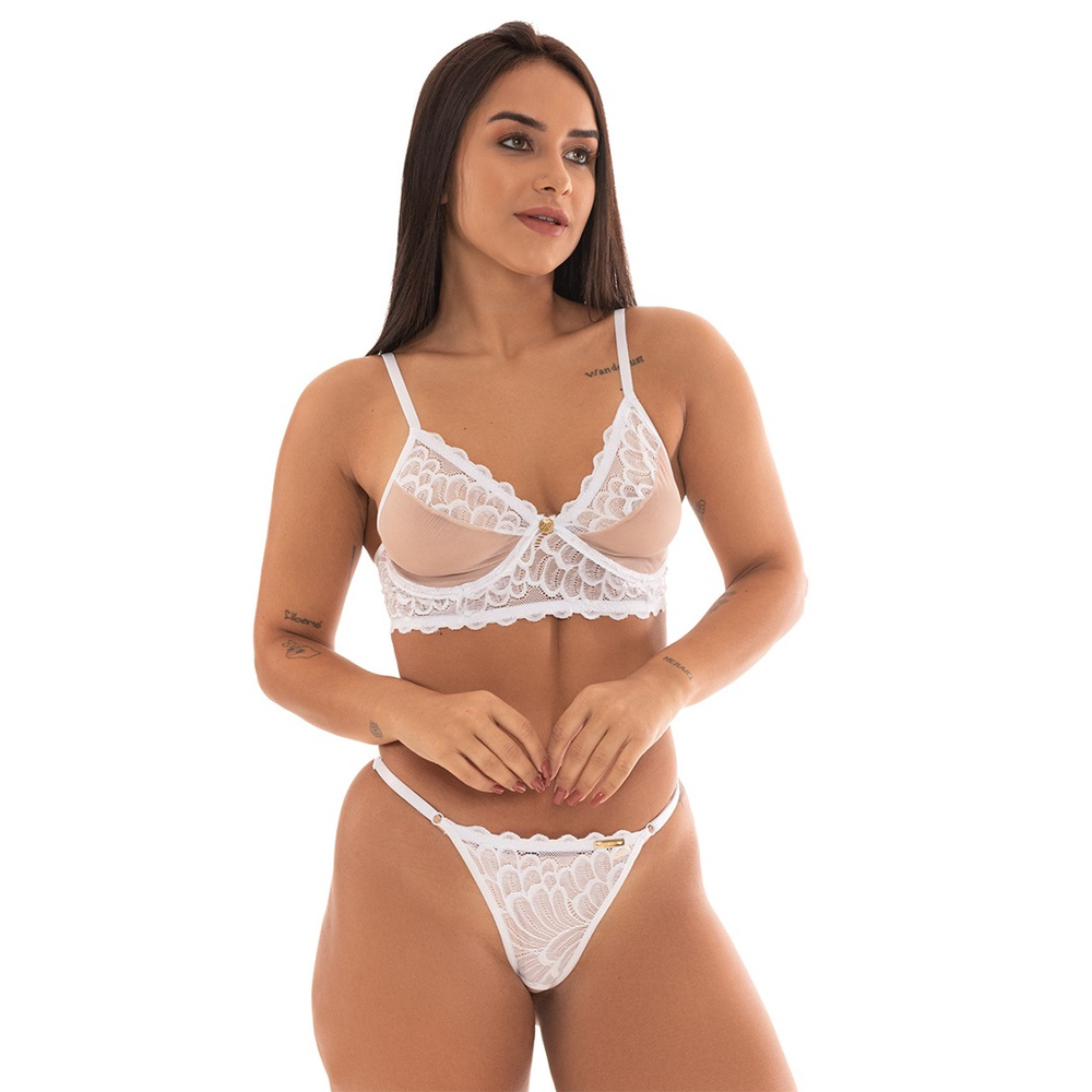 Conjunto Imi Lingerie Sem Bojo Fio Dental Aberto Tule Renda Alanis