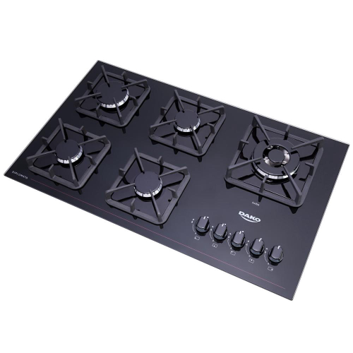 Cooktop a Gás 5 Bocas Preto Mesa de Vidro e Tripla Chama Dako